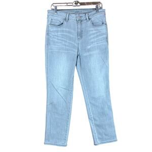 Chicos Define Me Womens Jeans Gray Denim Mid Rise Straight Ankle Whiskered 8